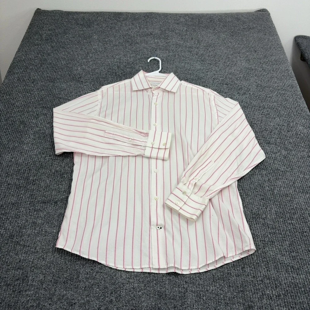 Banana Republic Button Down Men L White Cotton Striped Long Sleeve Classic Style
